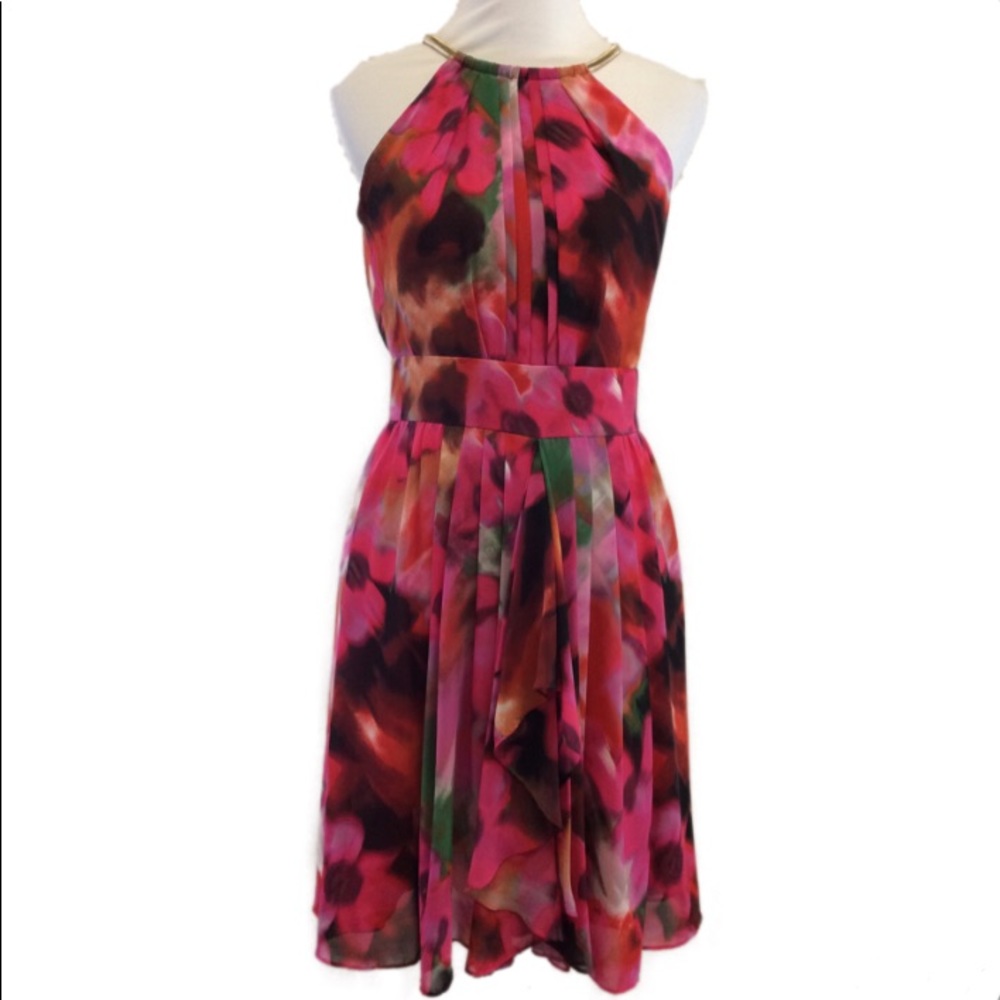 Eliza J pink watercolor floral dress